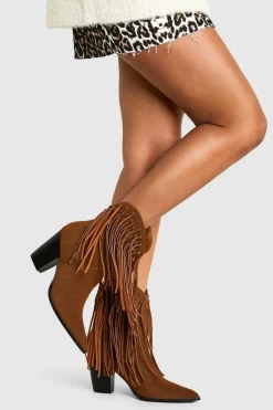 Cowgirl^Nasty Gal Nubuck Tassel Detail Heeled Western Ankle Boot |