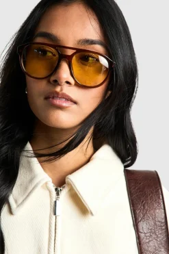 Sunglasses^Nasty Gal Orange Lenses Retro Aviator Sunglasses |