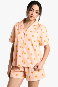 Sleepwear^Nasty Gal Orange Print Cotton Poplin Short Sleeve Shirt & Shorts Pyjama Set |