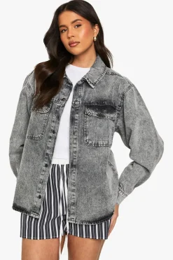 Denim Tops|Denim^Nasty Gal Oversized Acid Wash Denim Shirt |