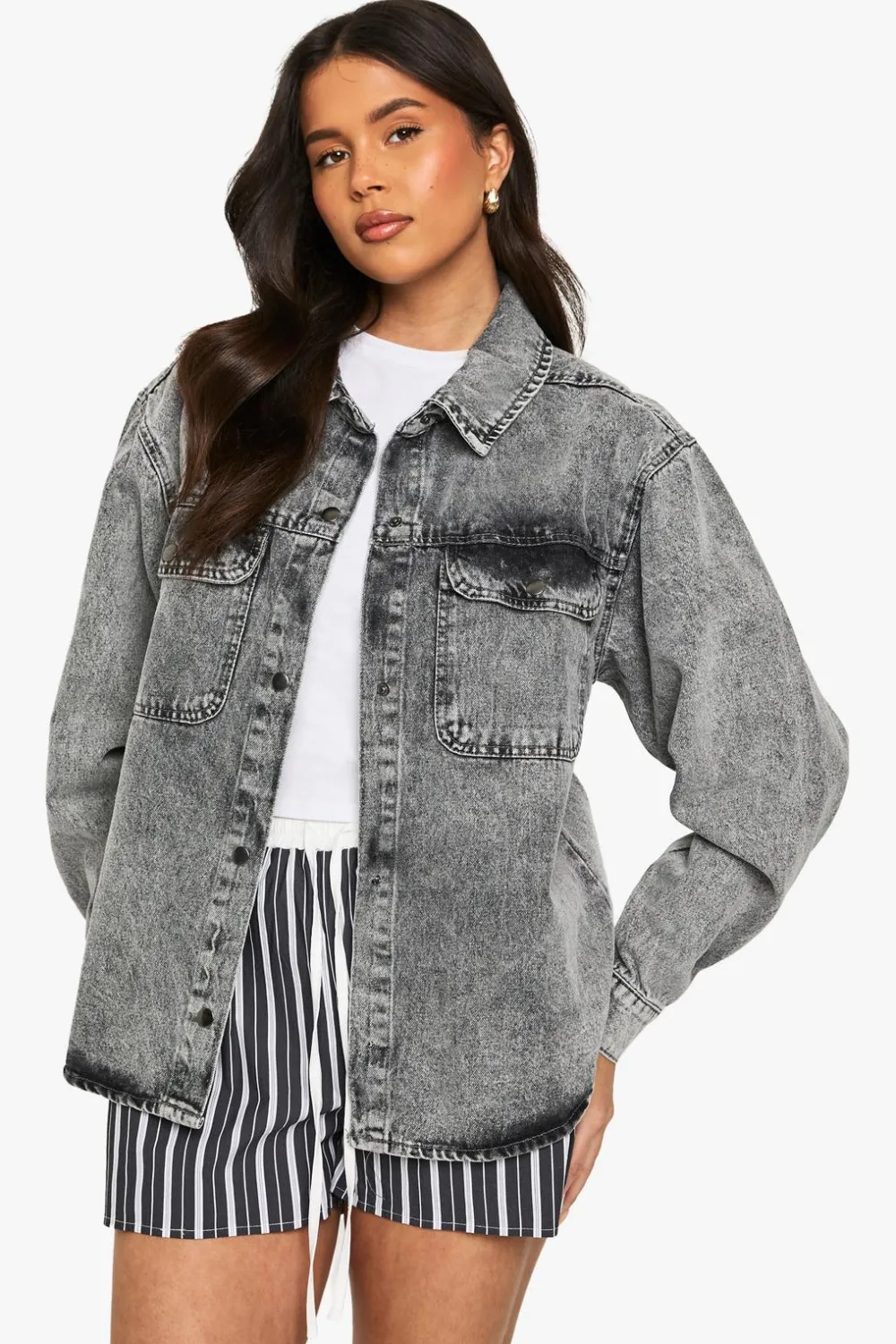 Denim Tops|Denim^Nasty Gal Oversized Acid Wash Denim Shirt |