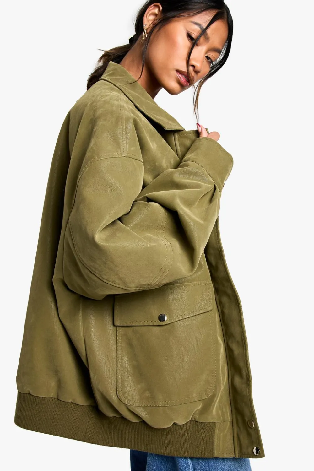 Leather|Jackets^Nasty Gal Oversized Faux Leather Bomber Jacket |