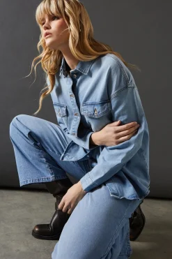Shirts|Shirts^Nasty Gal Oversized Pocket Denim Shirt |