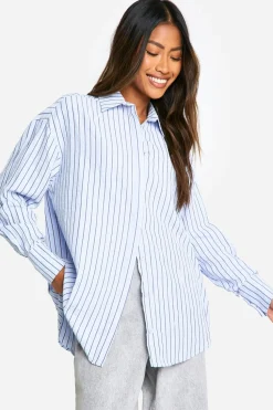 Stripes|Tops^Nasty Gal Oversized Textured Stripe Shirt |