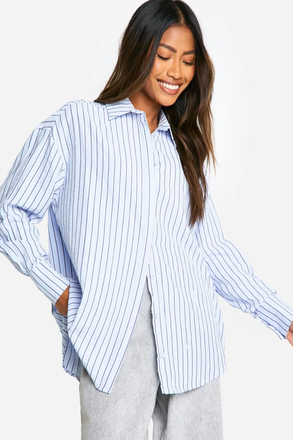 Stripes|Tops^Nasty Gal Oversized Textured Stripe Shirt |