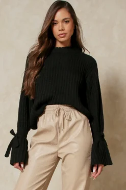 Knitwear^Nasty Gal Oversized Tie Sleeve Rib Knit Jumper |