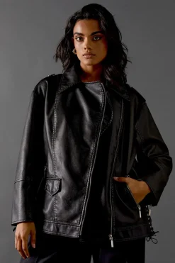 Leather|Jackets^Nasty Gal Oversized Whipstitch Detail Leather Look Jacket |