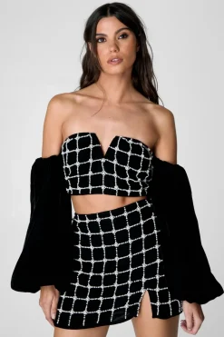 Crop Tops|Crop Tops^Nasty Gal Pearl Embellished Velvet Bardot Top |