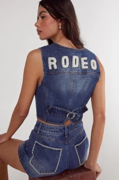Denim Tops|Denim^Nasty Gal Pearl Rodeo Denim Waistcoat |