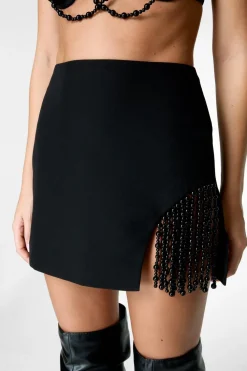 Fringing|Clubbing Outfits^Nasty Gal Pearl Trim Tailored Skirt |