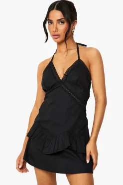 Dresses^Nasty Gal Petite Halter Neck Lace Mini Dress |