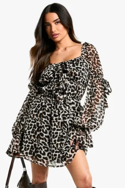 Animal Print|Dresses^Nasty Gal Petite Leopard Chiffon Ruffle Mini Dress |