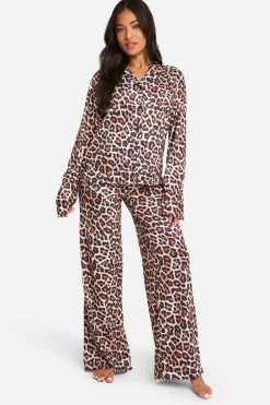 Animal Print|Sleepwear^Nasty Gal Petite Leopard Print Long Sleeve Shirt & Trousers Pyjama Set |