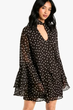 Dresses^Nasty Gal Petite Polkadot Flare Sleeve Chiffon Smock Dress |