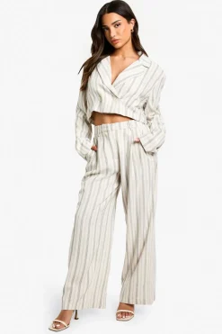Stripes^Nasty Gal Petite Stripe Linen Look Wide Leg Trouser |
