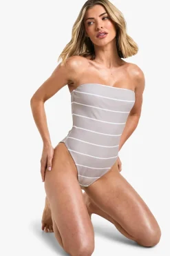 Stripes|Swimsuits^Nasty Gal Petite Swimwear Essentials Stripe Bandeau Swimsuit |