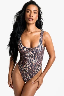 Animal Print|Swimsuits^Nasty Gal Petite Swimwear Essentials Leopard Square Neck Swimsuit |