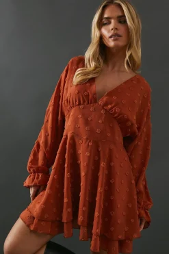 Dresses^Nasty Gal Petite Tufted Dobby Chiffon Plunge Neck Mini Dress |