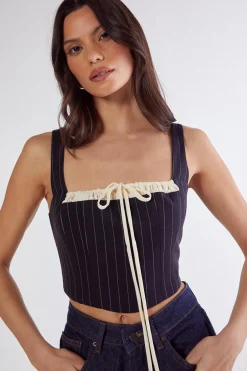Stripes|Corset Tops^Nasty Gal Pinstripe Contrast Bust Tailored Corset Top |