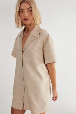 Stripes|Mini Dresses^Nasty Gal Pinstripe Revere Shirt Dress |