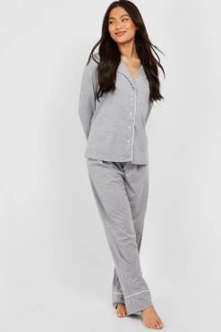 Sleepwear^Nasty Gal Piping Detail Jersey Long Sleeve Shirt & Trousers Pyjama Set |