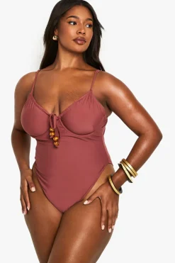 Swimwear^Nasty Gal Plus Beaded Tie Front Swimsuit |