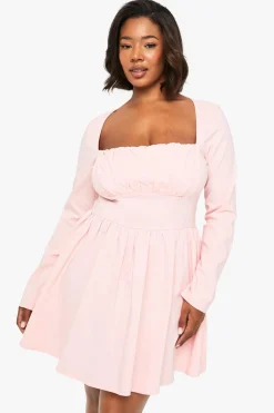 Dresses^Nasty Gal Plus Bengaline Corset Long Sleeve Skater Dress |