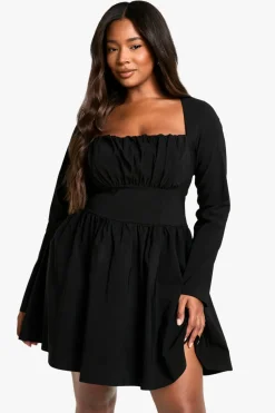 Dresses^Nasty Gal Plus Bengaline Corset Long Sleeve Skater Dress |