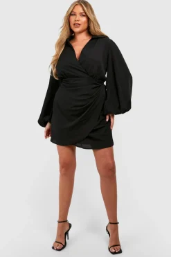 Dresses^Nasty Gal Plus Blouson Sleeve Wrap Dress |