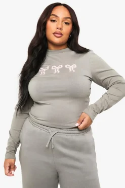 Tops^Nasty Gal PLUS BOW DETAIL FITTED LONG SLEEVE TOP |