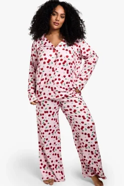 Sleepwear^Nasty Gal Plus Cherry Print Long PJ Set |