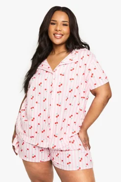 Sleepwear^Nasty Gal PLUS CHERRY PRINT SHIRT AND SHORT SET |