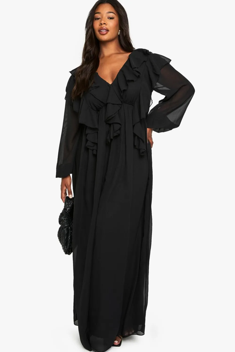 Dresses^Nasty Gal Plus Chiffon Ruffle Detail Maxi Skater Dress |