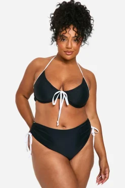 Swimwear^Nasty Gal Plus Contrast Tie Front Bikini Top |