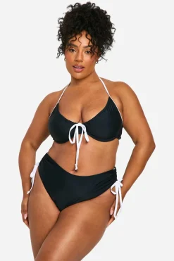 Swimwear^Nasty Gal Plus Contrast Tie Ruched Side Bikini Bottom |