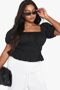 Crop Tops|Crop Tops^Nasty Gal Plus Cotton Shirred Off The Shoulder Top |
