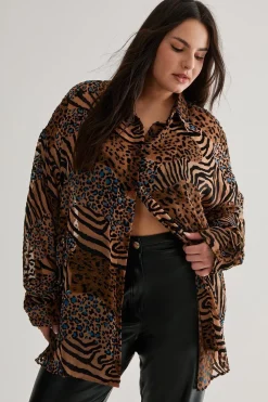 Animal Print|Plus Size Going Out^Nasty Gal Plus Devore Leopard Zebra Oversized Sheer Shirt |
