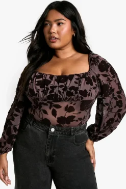 Tops^Nasty Gal Plus Devore Ruched Bust Bodysuit |