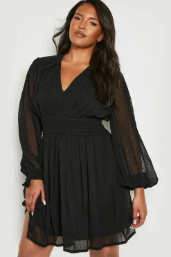 Dresses^Nasty Gal Plus Dobby Long Sleeve Skater Dress |