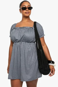 Dresses^Nasty Gal Plus Gingham Puff Sleeve Smock Dress |