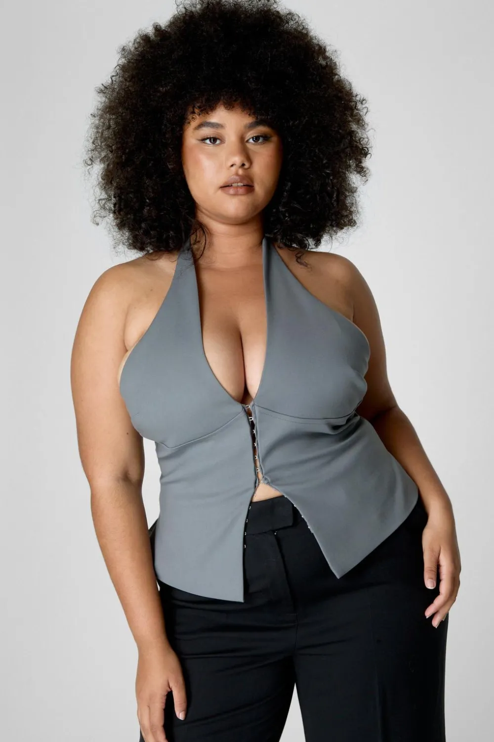 Plus Size Going Out|Waistcoats^Nasty Gal Plus Halter Lace Back Waistcoat |
