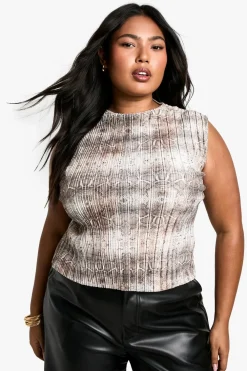 Animal Print|Tops^Nasty Gal Plus High Neck Plisse Snake Top |