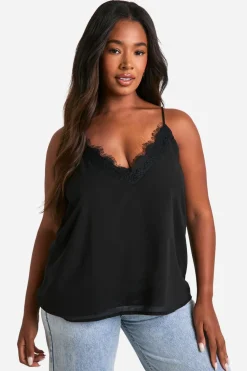 Tops^Nasty Gal Plus Lace Insert Chiffon Cami Top |