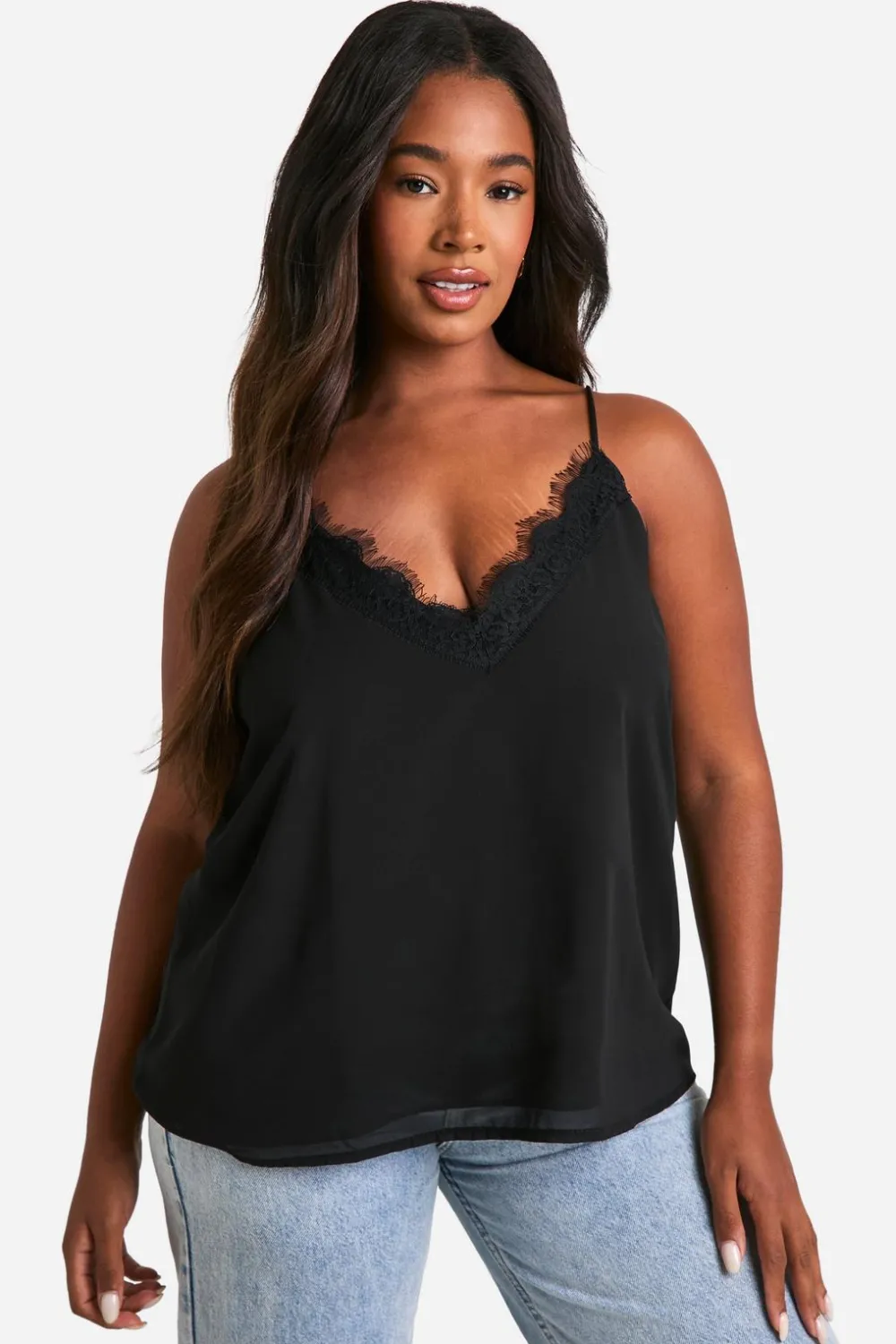 Tops^Nasty Gal Plus Lace Insert Chiffon Cami Top |