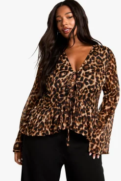 Animal Print|Tops^Nasty Gal plus leopard tie front ruffle blouse |