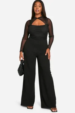 Jumpsuits|Jumpsuits^Nasty Gal Plus Mesh Twist Detail Wide Leg Jumpsuit |