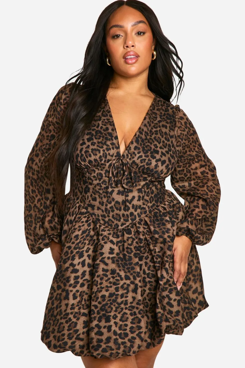 Animal Print|Dresses^Nasty Gal Plus Milkmaid Woven Leopard Bubble Hem Skater Dress |