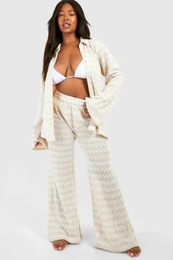 Crochet|Stripes^Nasty Gal Plus Neutral Stripe Crochet Beach Trouser |