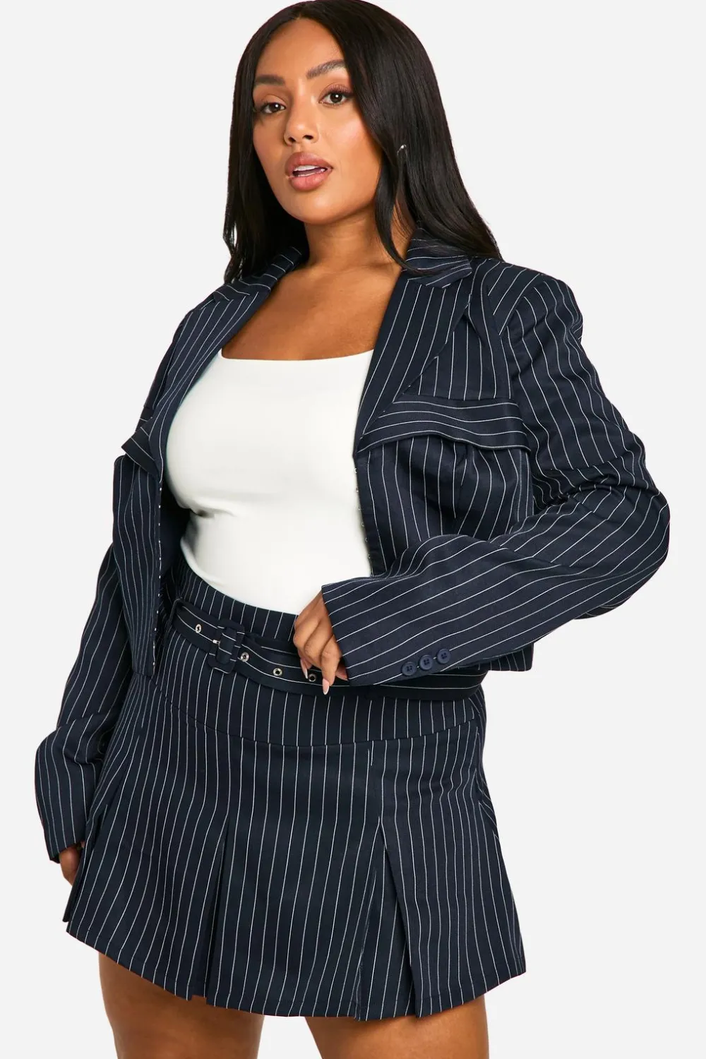 Stripes^Nasty Gal Plus Pinstripe Belted Tailored Mini Skirt |