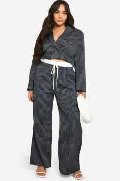 Stripes^Nasty Gal Plus Pinstripe Boxer Waistband Drawstring Wide Leg Trousers |